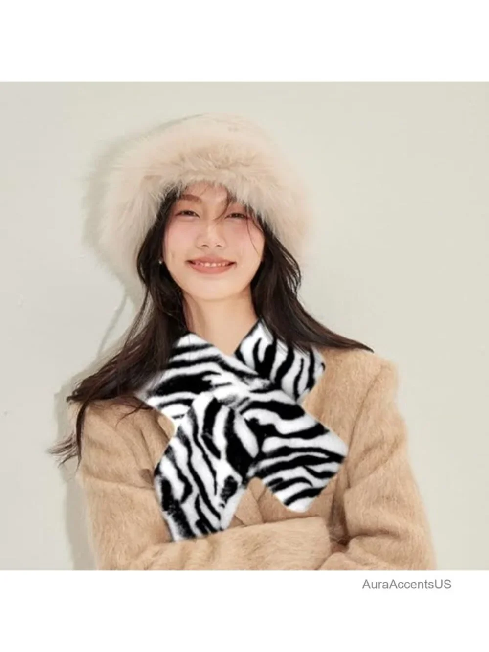 Women's Faux Fur Winter Scarf - Plush Neck Warmer, Machine Washable